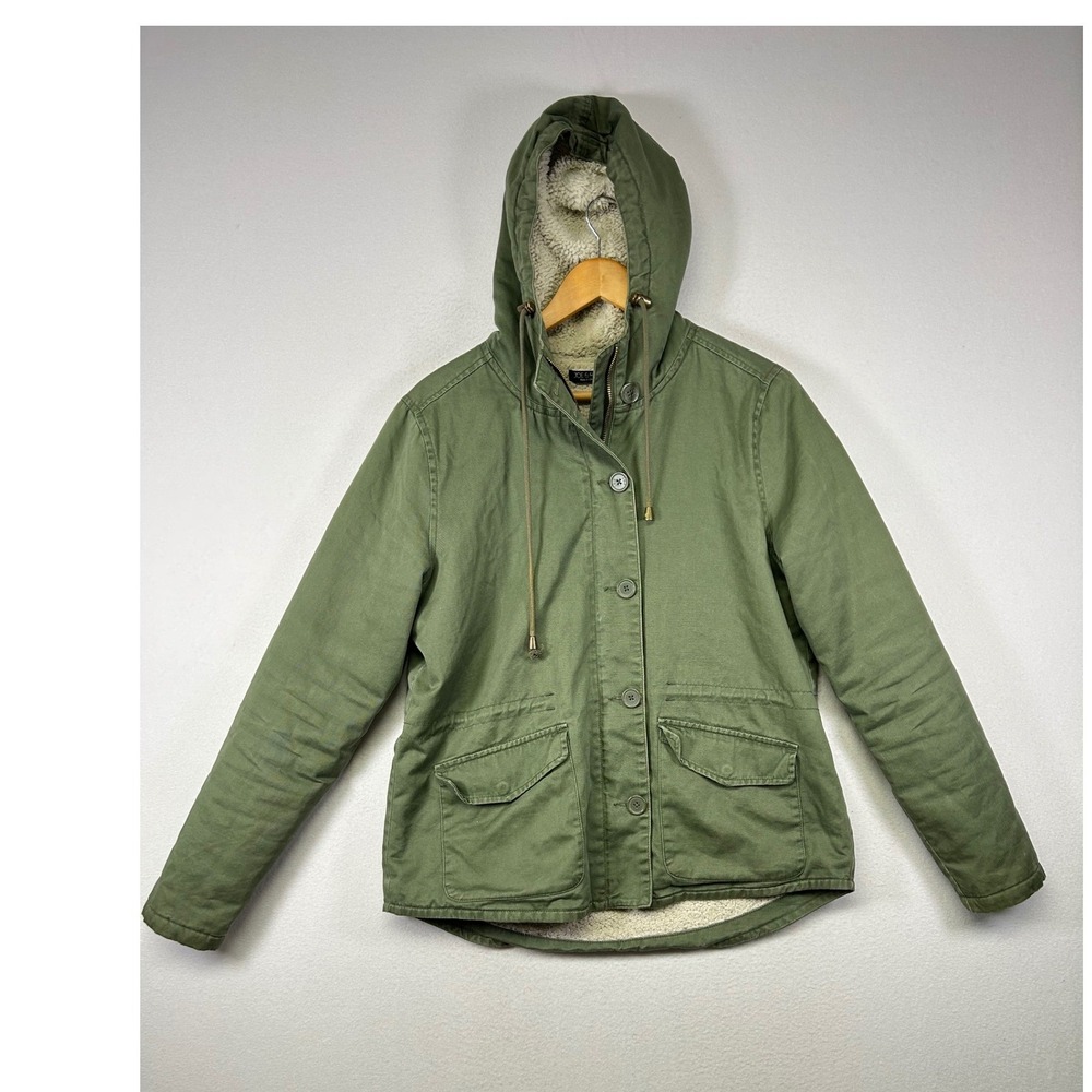 Gorpcore Joe & Elle Womens Medium Green Sherpa Lined Hooded Utility Parka Jacket